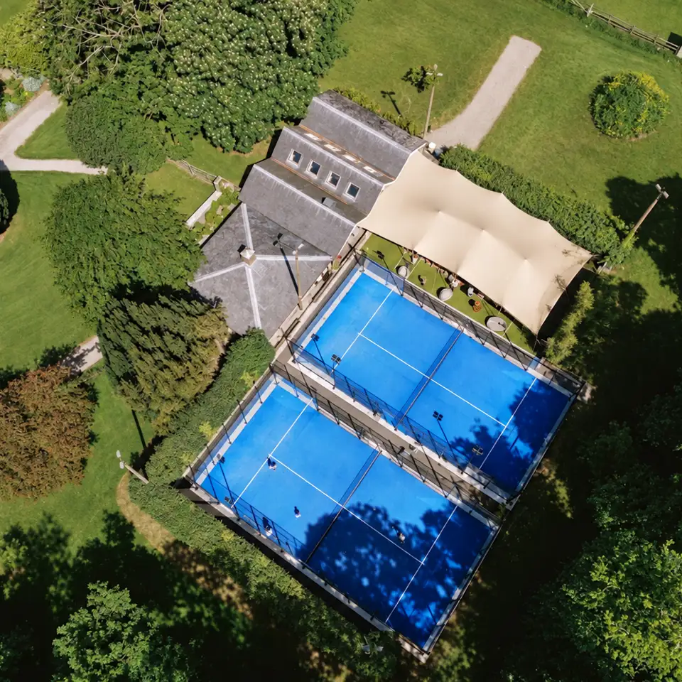Aerial view of padel tennis courts at castle durrow
